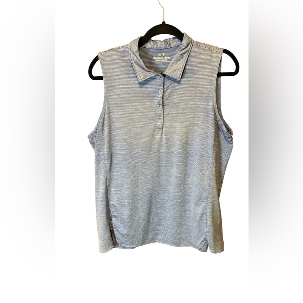 Vineyard Vines Sleeveless Polo Shirt – Light Blue Heathered | Large